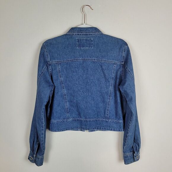 VTG Express Jacket Womens Medium Blue Denim Jean Zip Collared 90s Short Collared - Picture 2 of 10